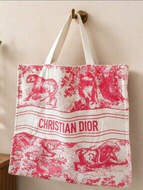 Dior Dioriviera Deep Red Cotton Linen Tote NEW